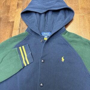 Polo Ralph Lauren Boys XL 18-20 Blue Hooded Varsity Jacket Logo‎ Preppy Baseball